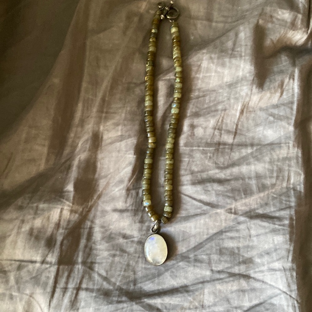 Beautiful green stone necklace moonstone drop